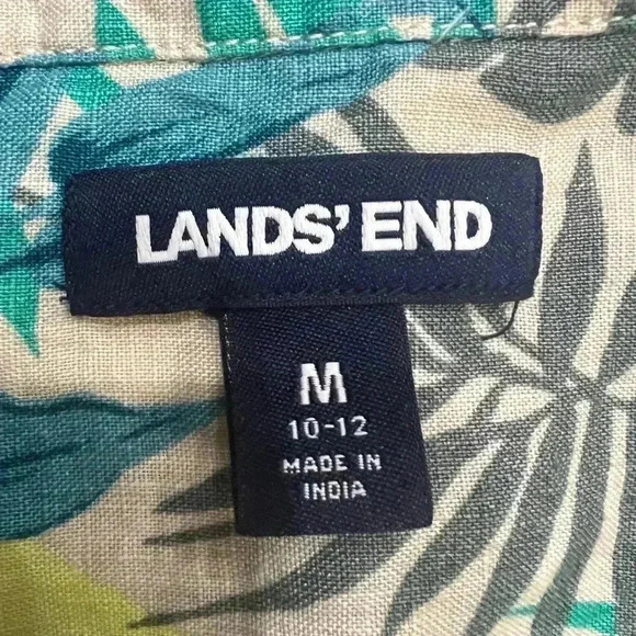 Lands' End Linen Button Front Tropical Button Up Top M(10-12) - Picture 4 of 7